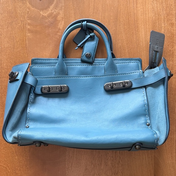 Coach Sky Blue Leather Tote - Picture 3 of 6